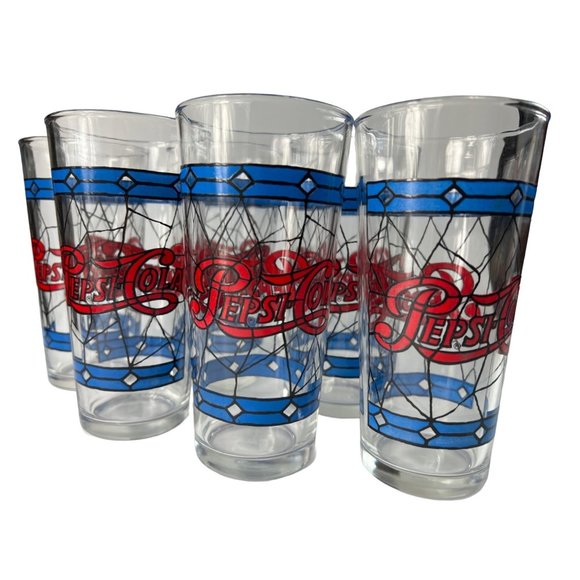 Pepsi Dining Vintage Set Of 6 Pepsi Cola 97s Tiffany Stained Glass